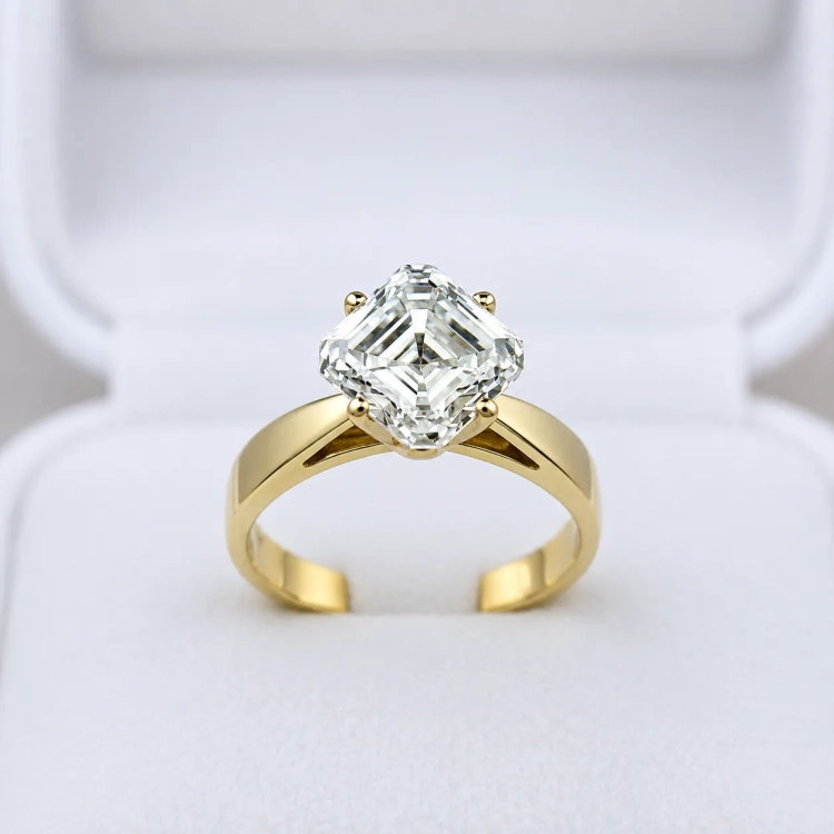 Złoty pierścionek próba 585 z diamentem lab grown 2,0 ct szlif Asscher  – ABGOLD Baczyński