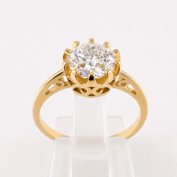 Pierścionek art deco z diamentem złoto 585 – detal oprawy – ABGOLD Baczyński