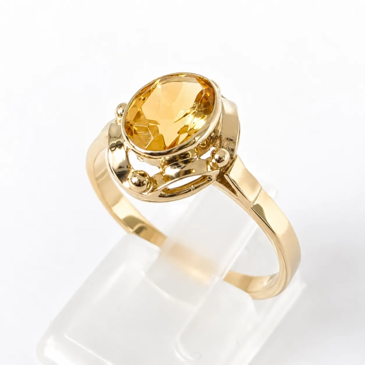 Złoty pierścionek art deco z cytrynem 1,50 ct – ujęcie pod kątem – ABGOLD Baczyński