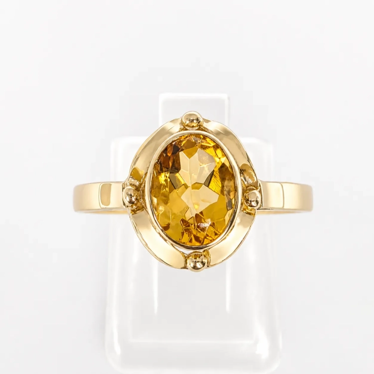 Złoty pierścionek art deco z cytrynem 1,50 ct – widok z góry – ABGOLD Baczyński