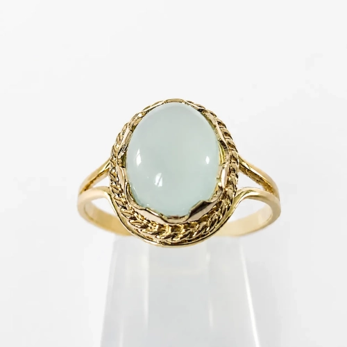 Złoty pierścionek retro vintage z agatem AQUA – widok z przodu – ABGOLD Baczyński