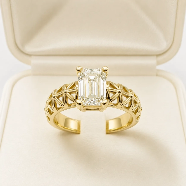 Pierścionek retro vintage z diamentem 1,20 ct – złoto próba 585 – widok z przodu w pudełku – ABGOLD Baczyński