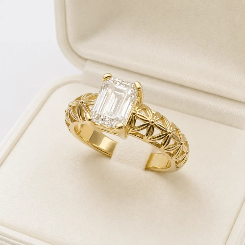 Pierścionek retro vintage z diamentem 1,20 ct – złoto próba 585 – ujęcie w pudełku pod kątem – ABGOLD Baczyński