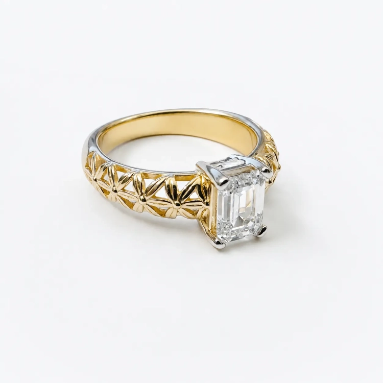 Pierścionek retro vintage z diamentem 1,20 ct – złoto próba 585 – ujęcie boczne – ABGOLD Baczyński