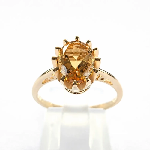 Retro Złoty pierścionek art deco z Cytrynem 1,50 ct – widok frontalny – ABGOLD Baczyński