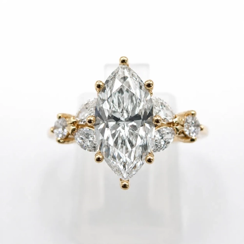 Pierścionek z diamentem naturalnym Marquise 1,00 ct w żółtym złocie 585 – detal oprawy – ABGOLD Baczyński