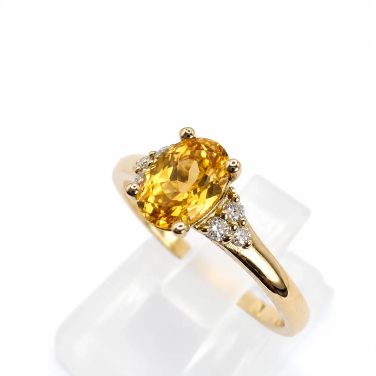 Cytryn 7 × 5 mm w żółtym złocie 585 – detal oprawy – ABGOLD Baczyński