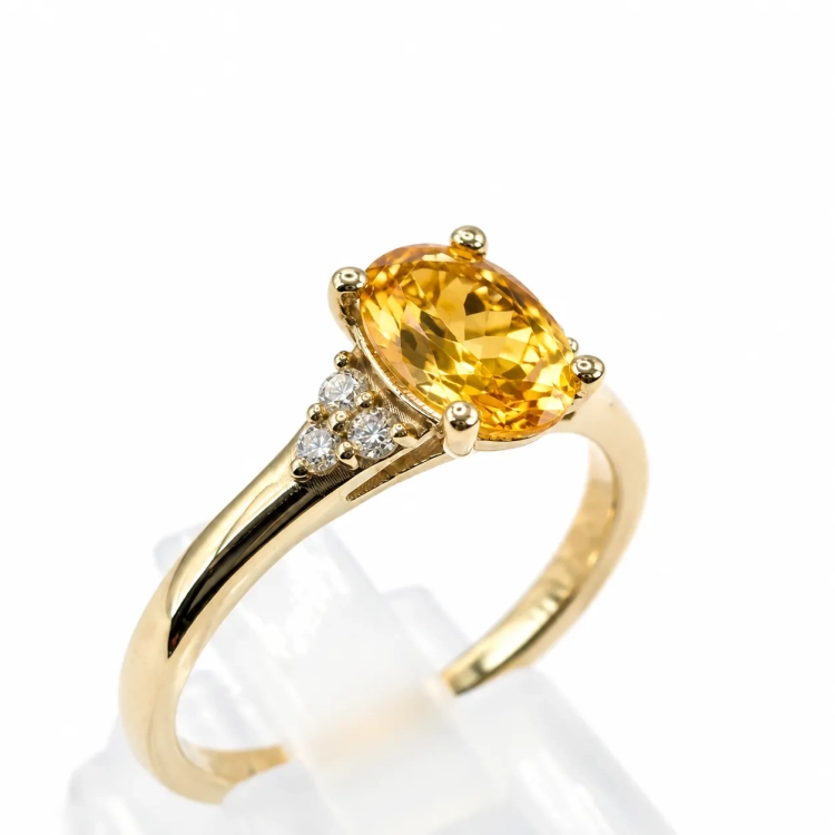 Żółte złoto 585 i cytryn owalny – elegancki pierścionek – ABGOLD Baczyński