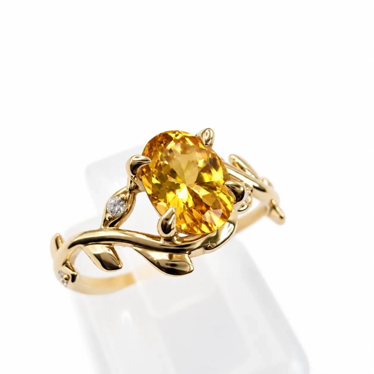 Cytryn 7 × 5 mm w żółtym złocie 585 – detal oprawy – ABGOLD Baczyński