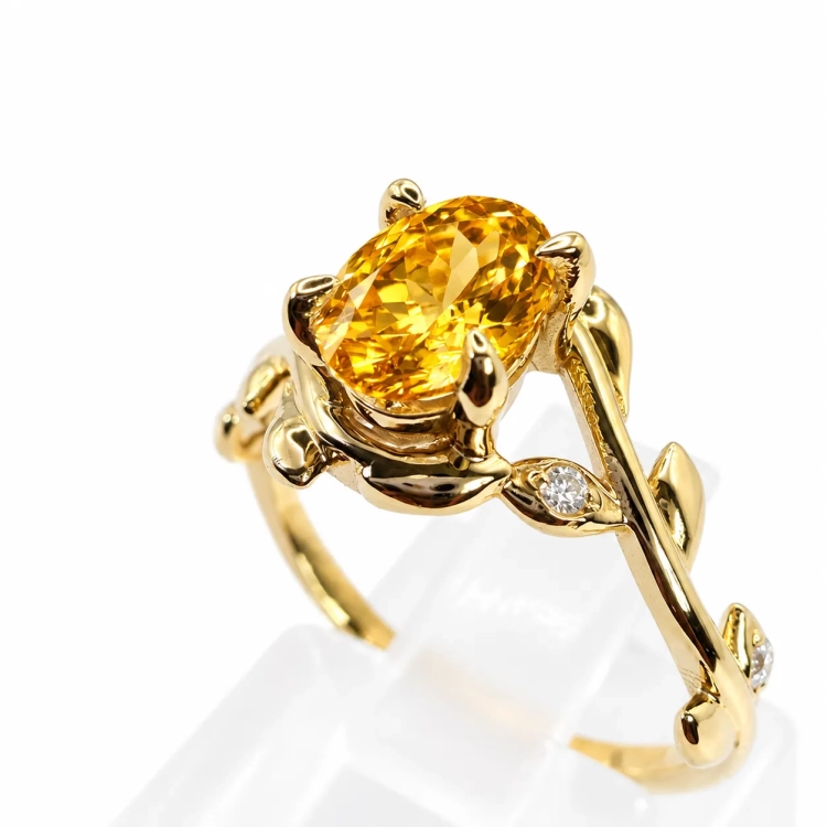 Żółte złoto 585 i cytryn owalny – elegancki pierścionek – ABGOLD Baczyński