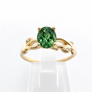 Złoty pierścionek Vintage z zielonym szafirem Lab-Grown – ABGOLD Baczyński