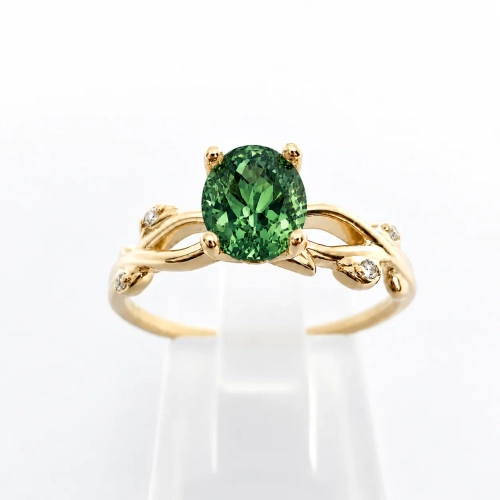 Złoty pierścionek Vintage z zielonym szafirem Lab-Grown – ABGOLD Baczyński