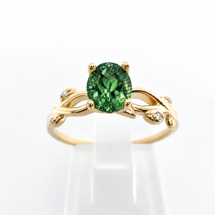 Złoty pierścionek Vintage z zielonym szafirem Lab-Grown – ABGOLD Baczyński